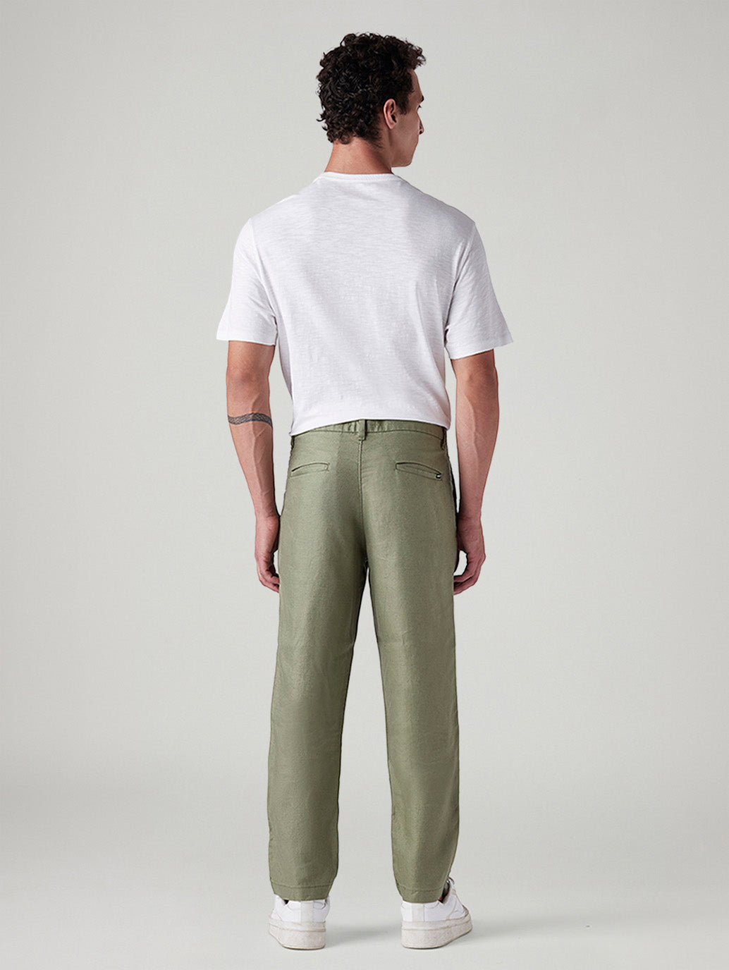 Men's Authentic Relaxed Straight Fit Mid Rise Linen Chinos - Back View
