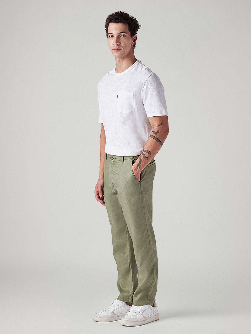 Men's Authentic Relaxed Straight Fit Mid Rise Linen Chinos - Side View