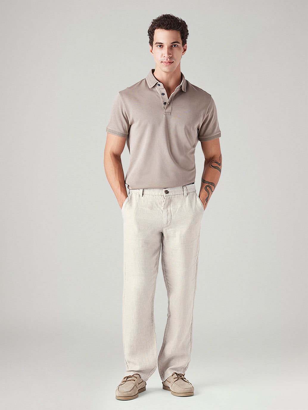 Men's Authentic Relaxed Straight Fit Mid Rise Linen Chinos - Front View