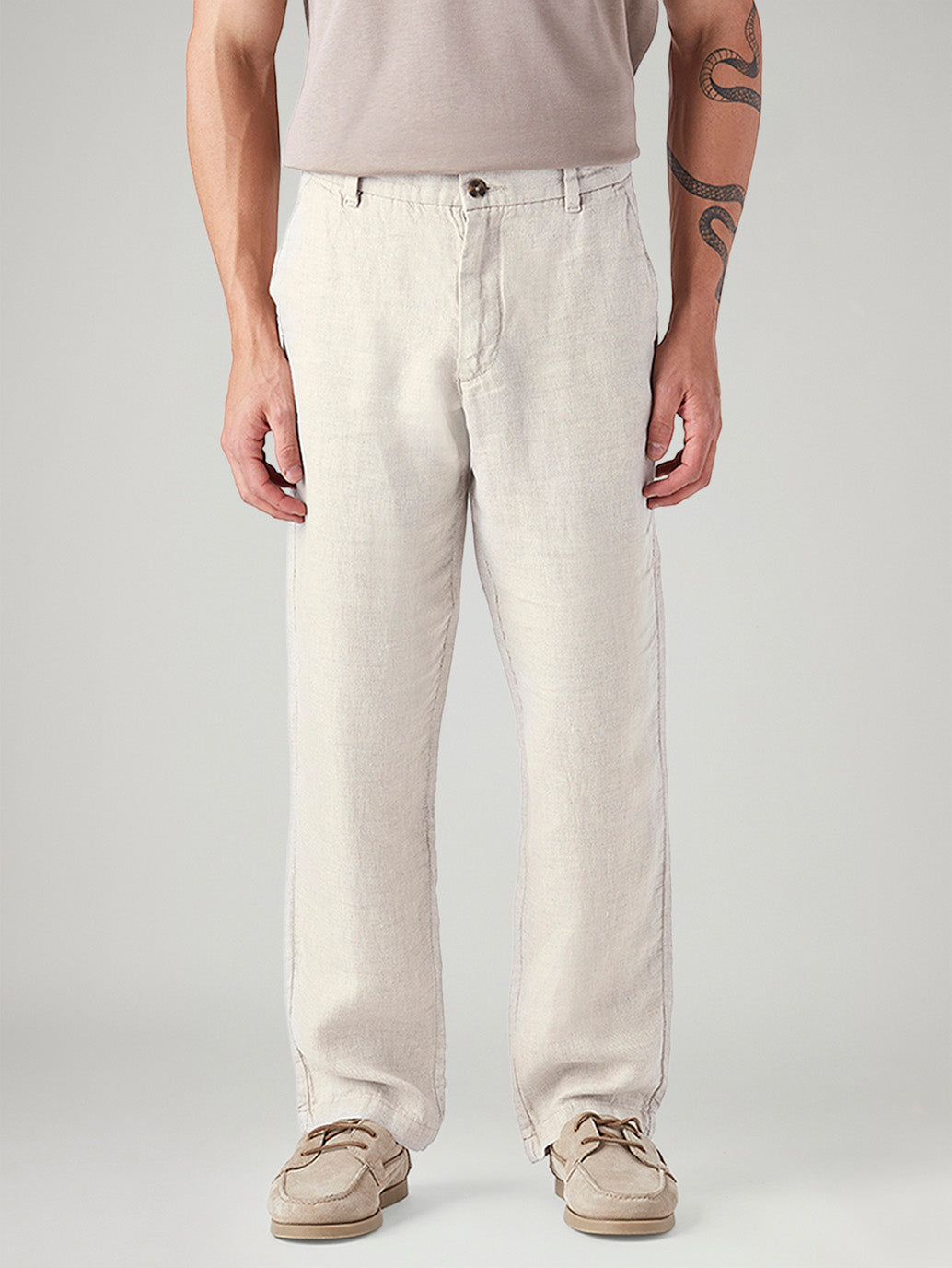 Men's Authentic Relaxed Straight Fit Mid Rise Linen Chinos - Front View