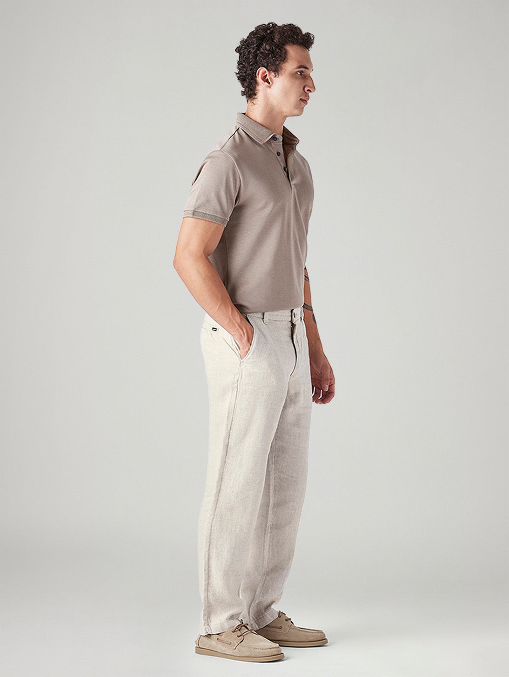 Men's Authentic Relaxed Straight Fit Mid Rise Linen Chinos - Side View