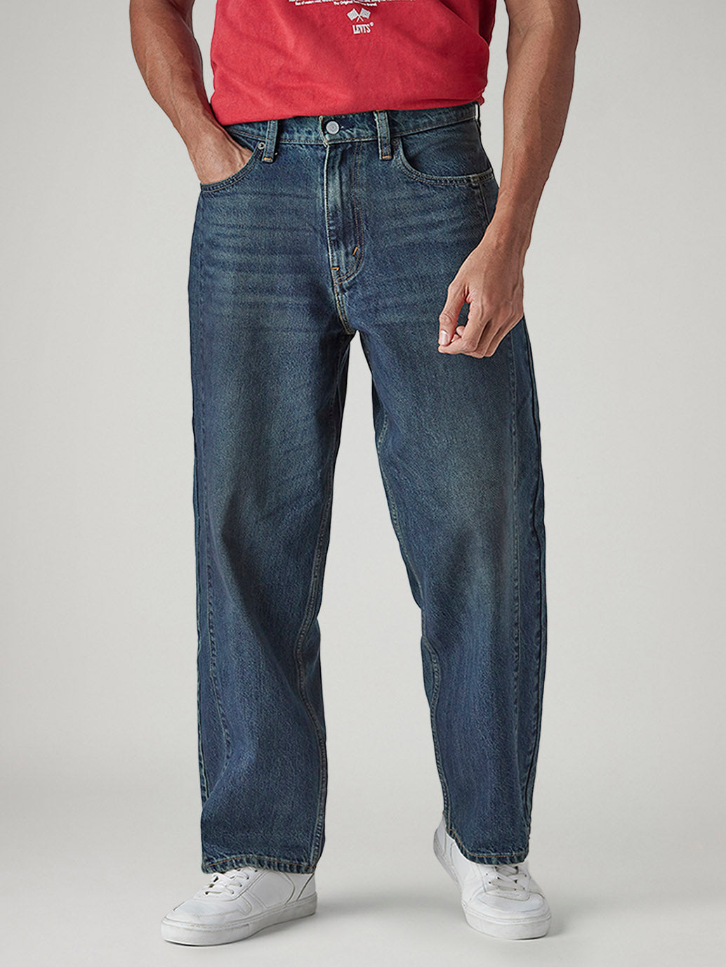 Men's Tinted 568 Dark Indigo Loose Fit Mid Rise Jeans - Front View