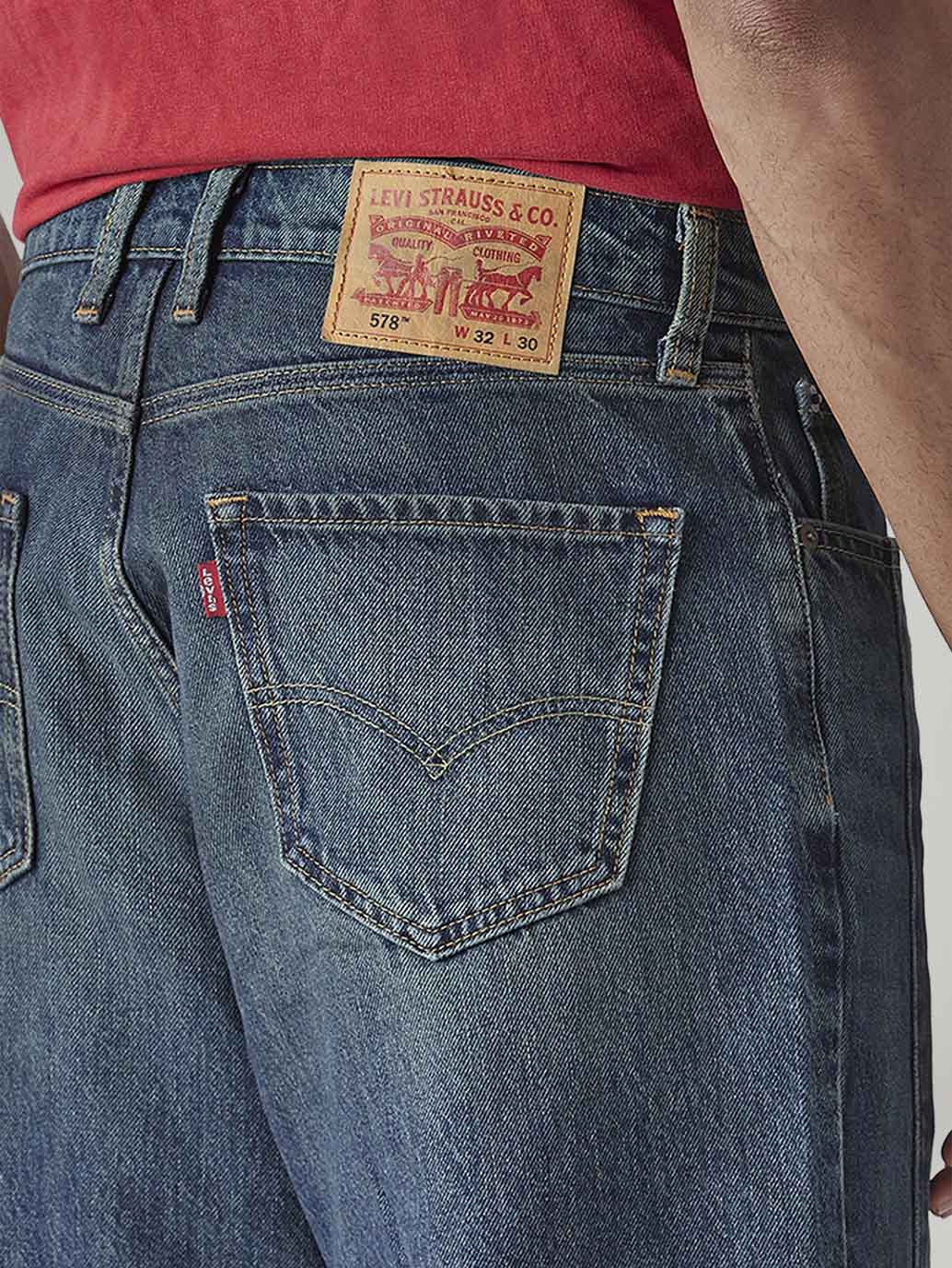 Men's Tinted 568 Dark Indigo Loose Fit Mid Rise Jeans - Detail View