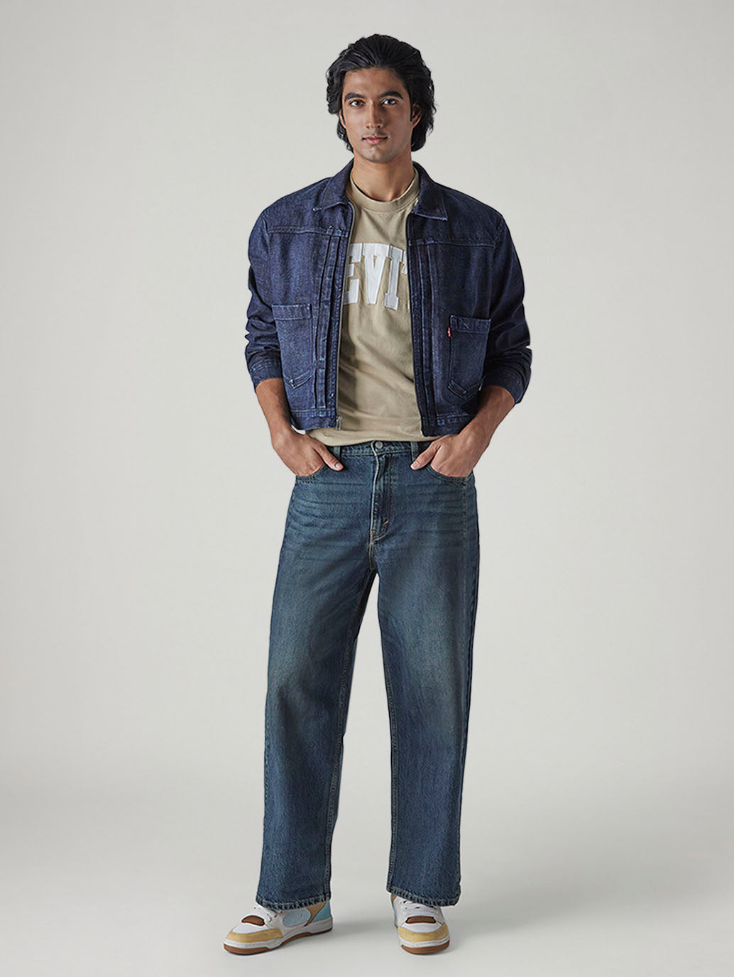 Men's Tinted Dark Indigo Extra Baggy Fit Mid Rise Jeans