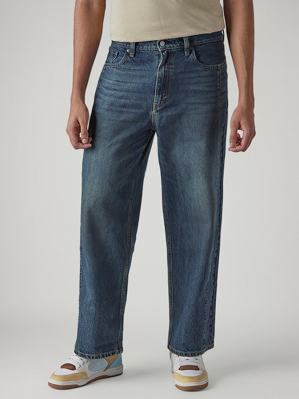 Men's Tinted Dark Indigo Extra Baggy Fit Mid Rise Jeans - 20 View