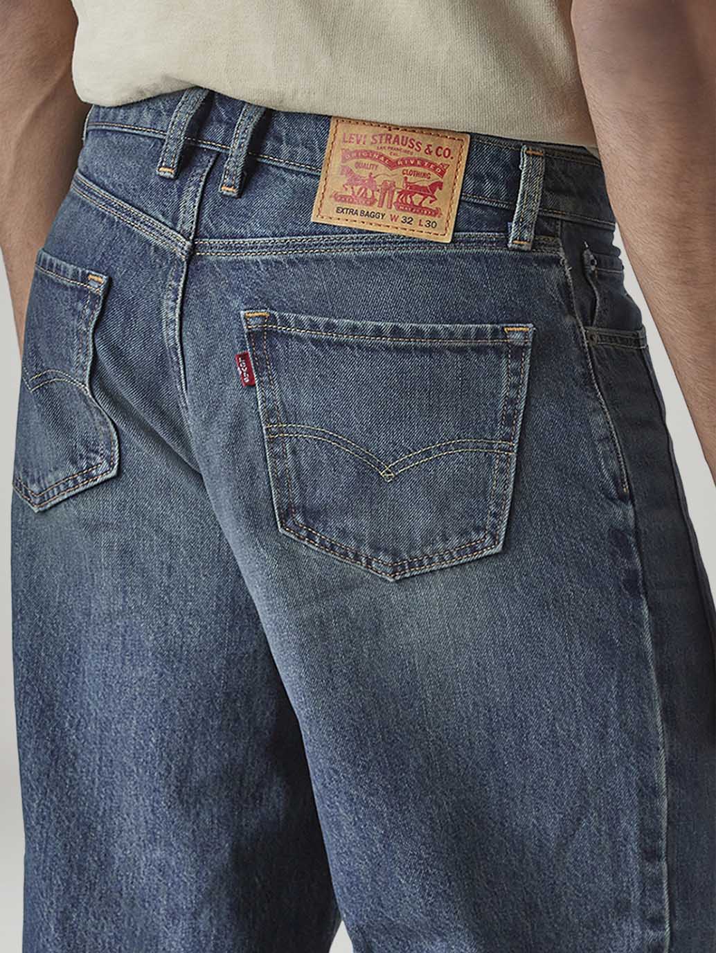Men's Tinted Dark Indigo Extra Baggy Fit Mid Rise Jeans - 20 View