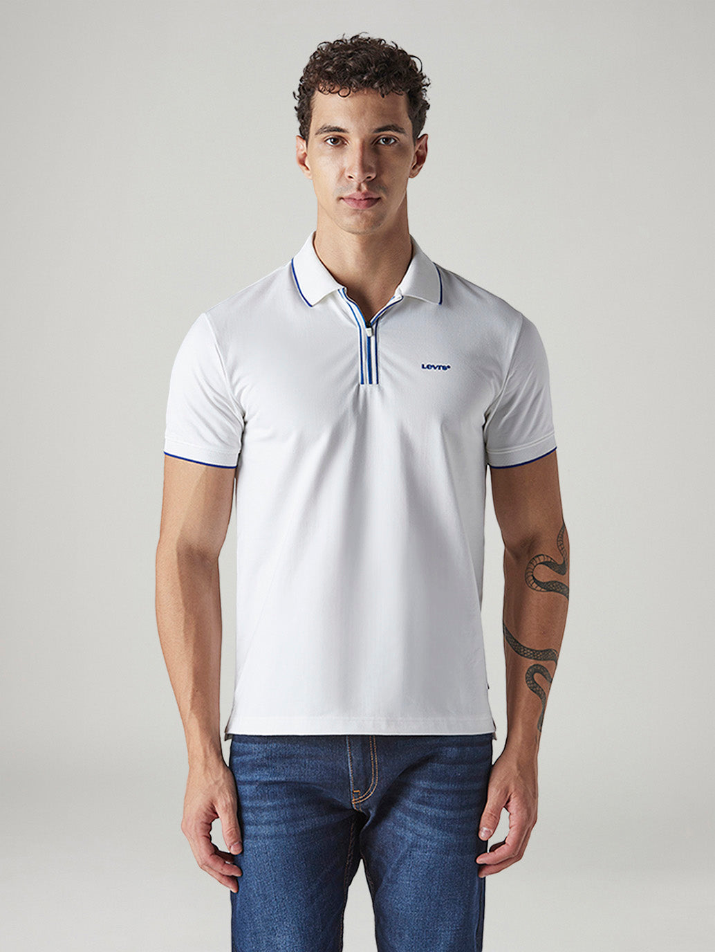 Men's Solid White Tech Polo T-shirt - Front View