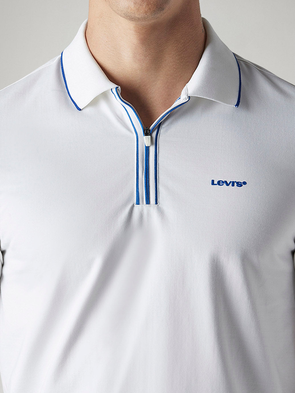 Men's Solid White Tech Polo T-shirt - Detail View