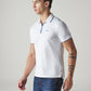 Men's Solid White Tech Polo T-shirt - Side View