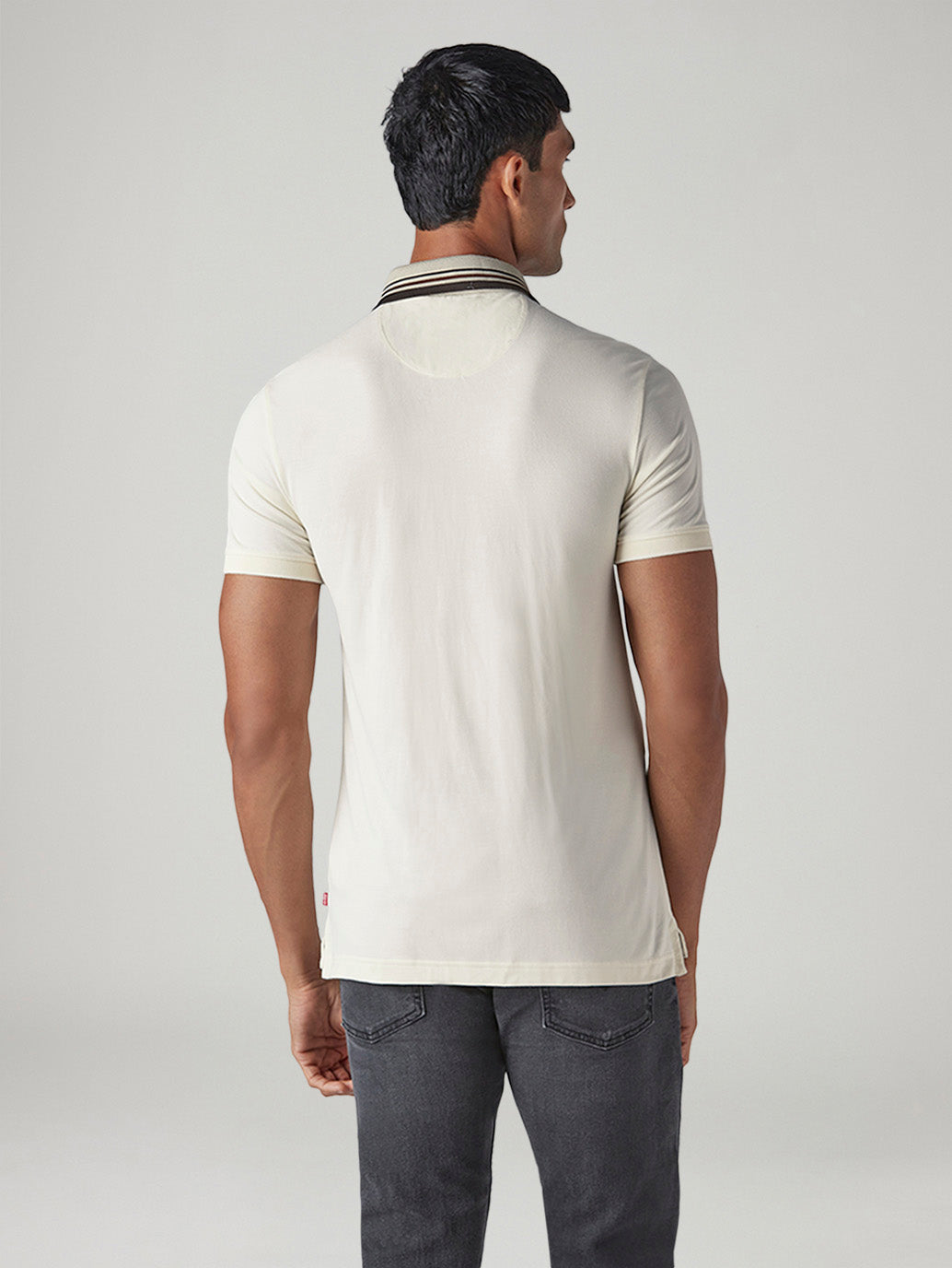 Men's Colorblock Off-White Tech Pique Polo T-shirt - Back View