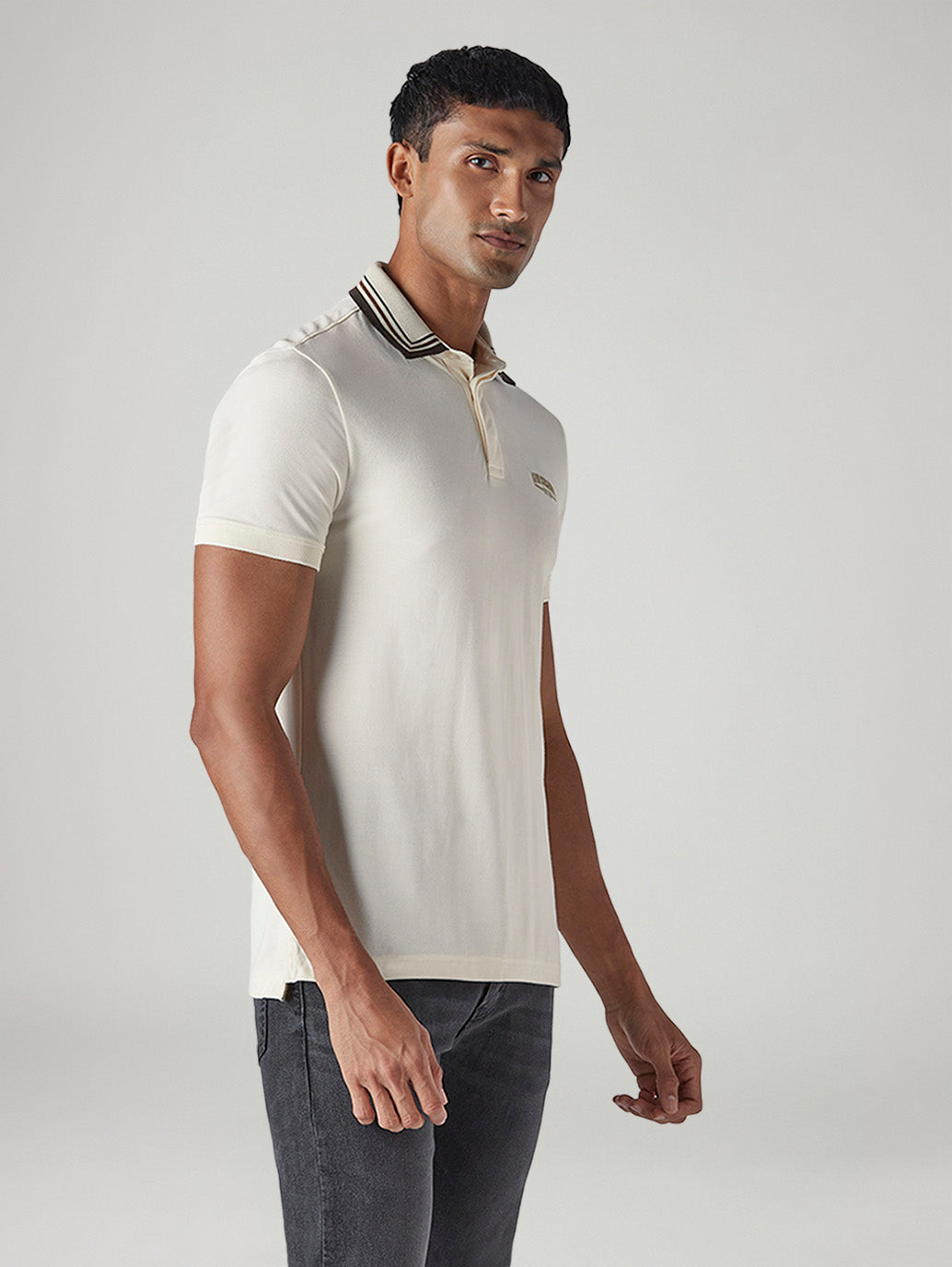 Men's Colorblock Off-White Tech Pique Polo T-shirt - Side View