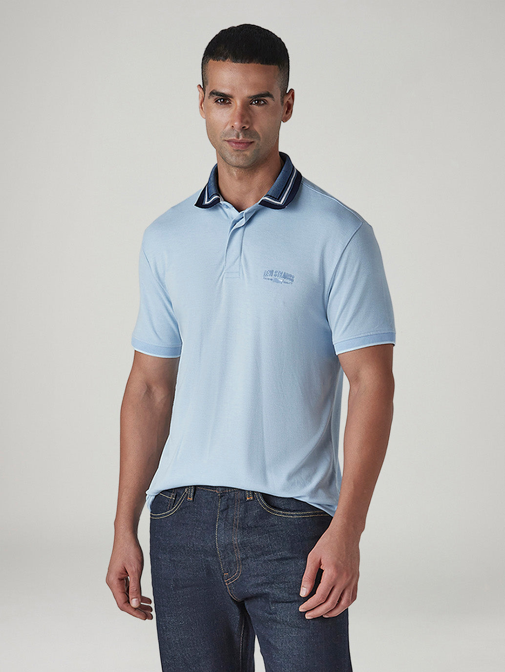 Men's Colorblock Light Blue Tech Pique Polo T-shirt