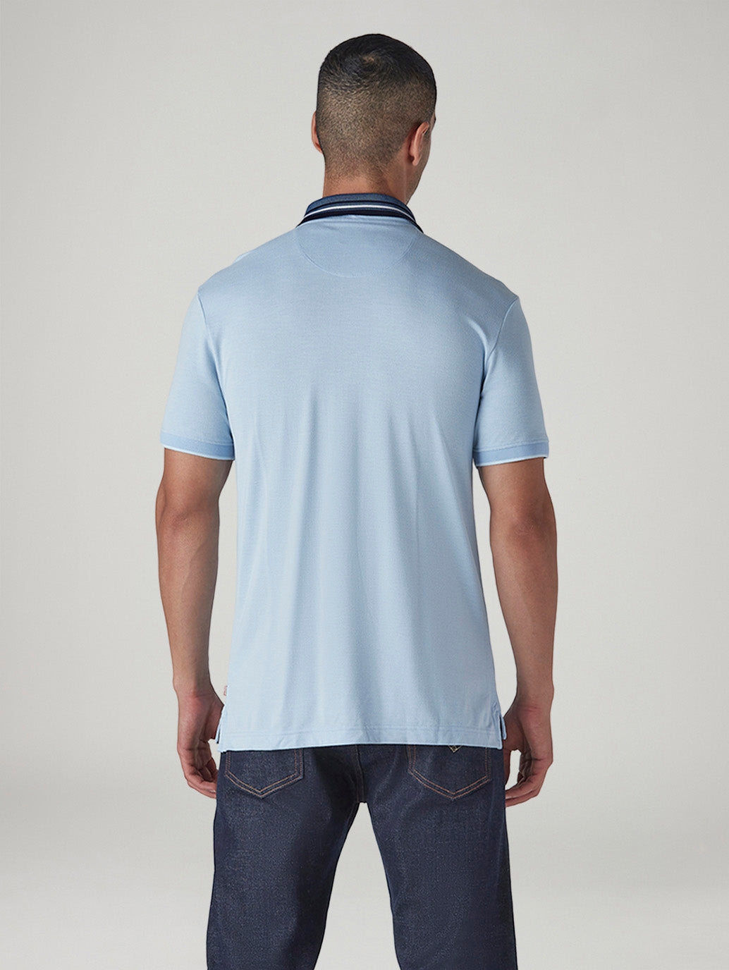 Men's Colorblock Light Blue Tech Pique Polo T-shirt - Back View