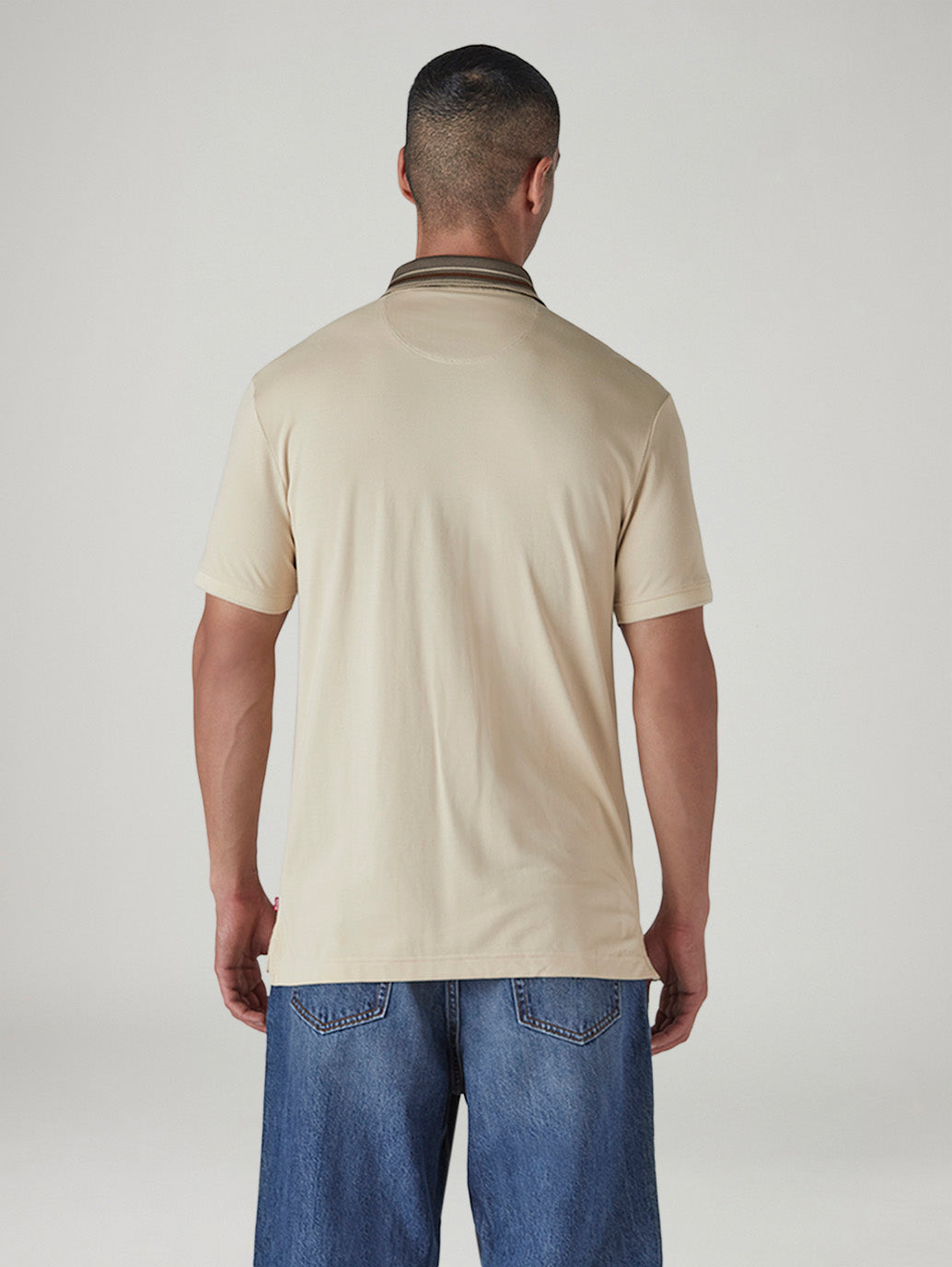 Men's Colorblock Beige Tech Pique Polo T-shirt - Back View