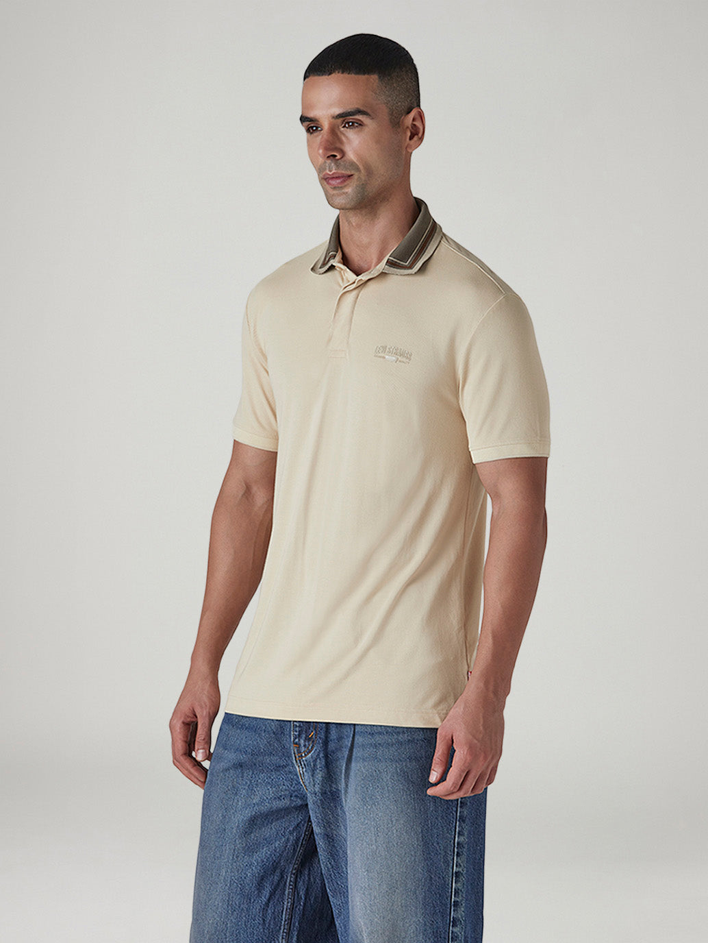 Men's Colorblock Beige Tech Pique Polo T-shirt - Side View