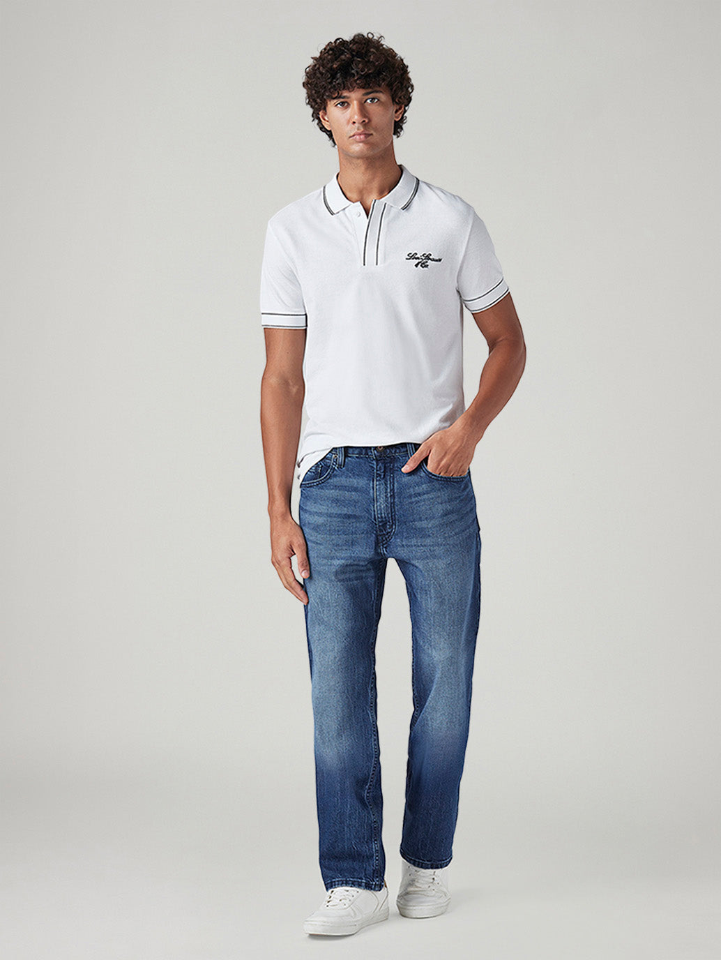 Men's 555 Blue Relaxed Straight Fit Mid Rise Jeans