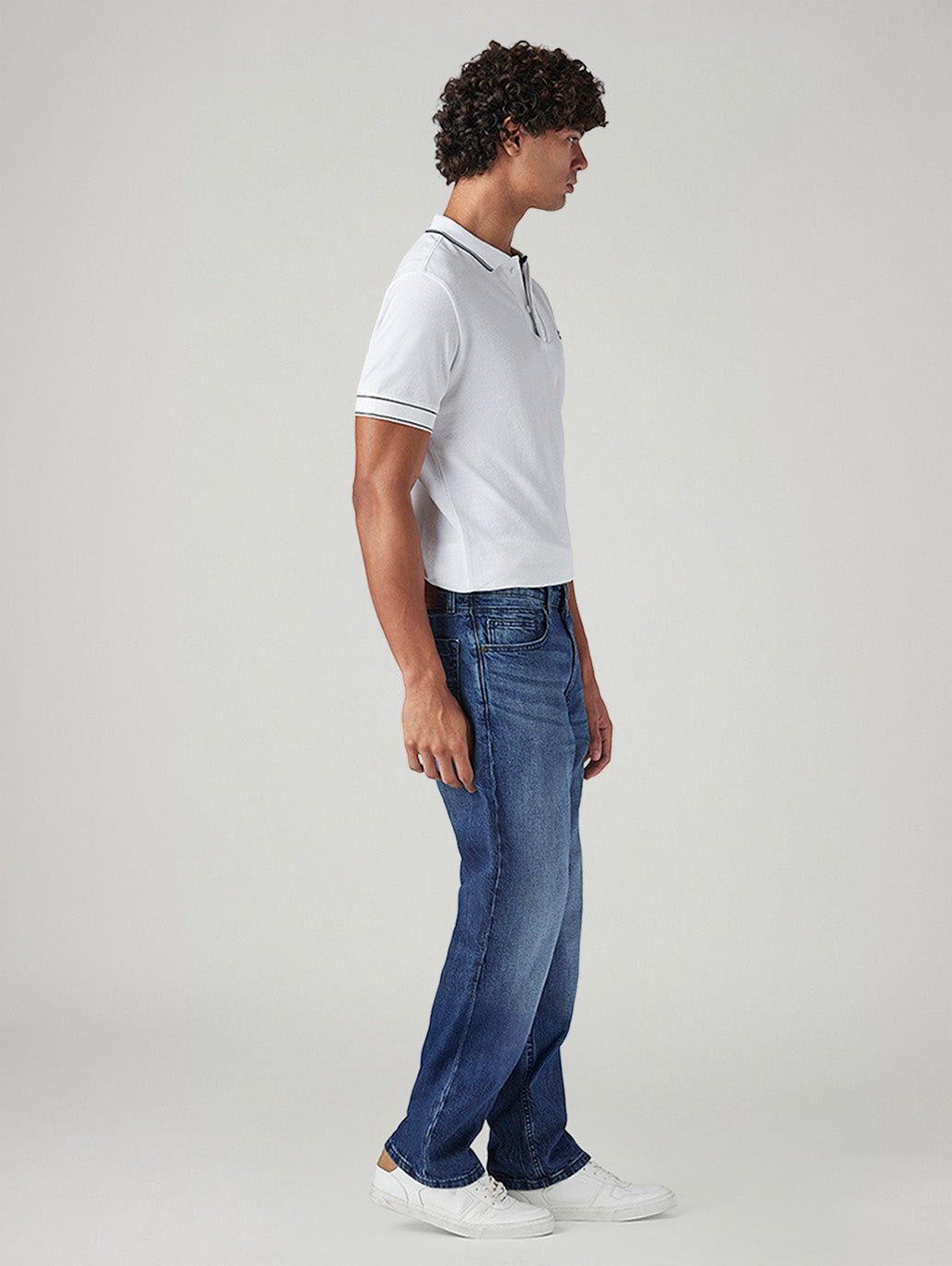 Men's 555 Blue Relaxed Straight Fit Mid Rise Jeans - Side View