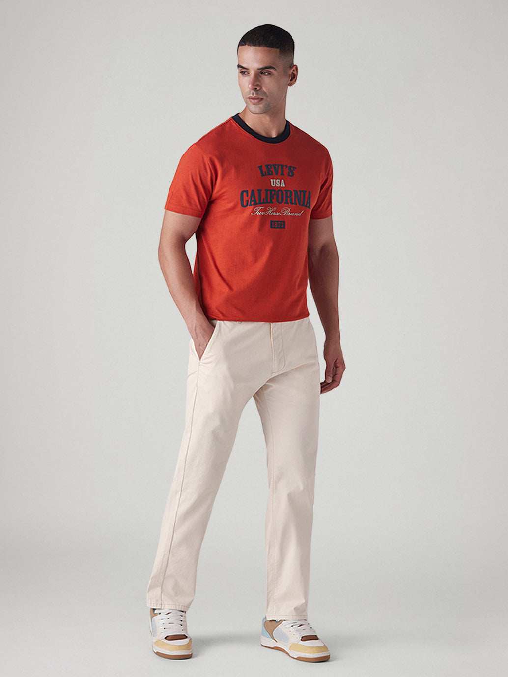 Men's 505 Off White Straight Fit Mid Rise Chinos
