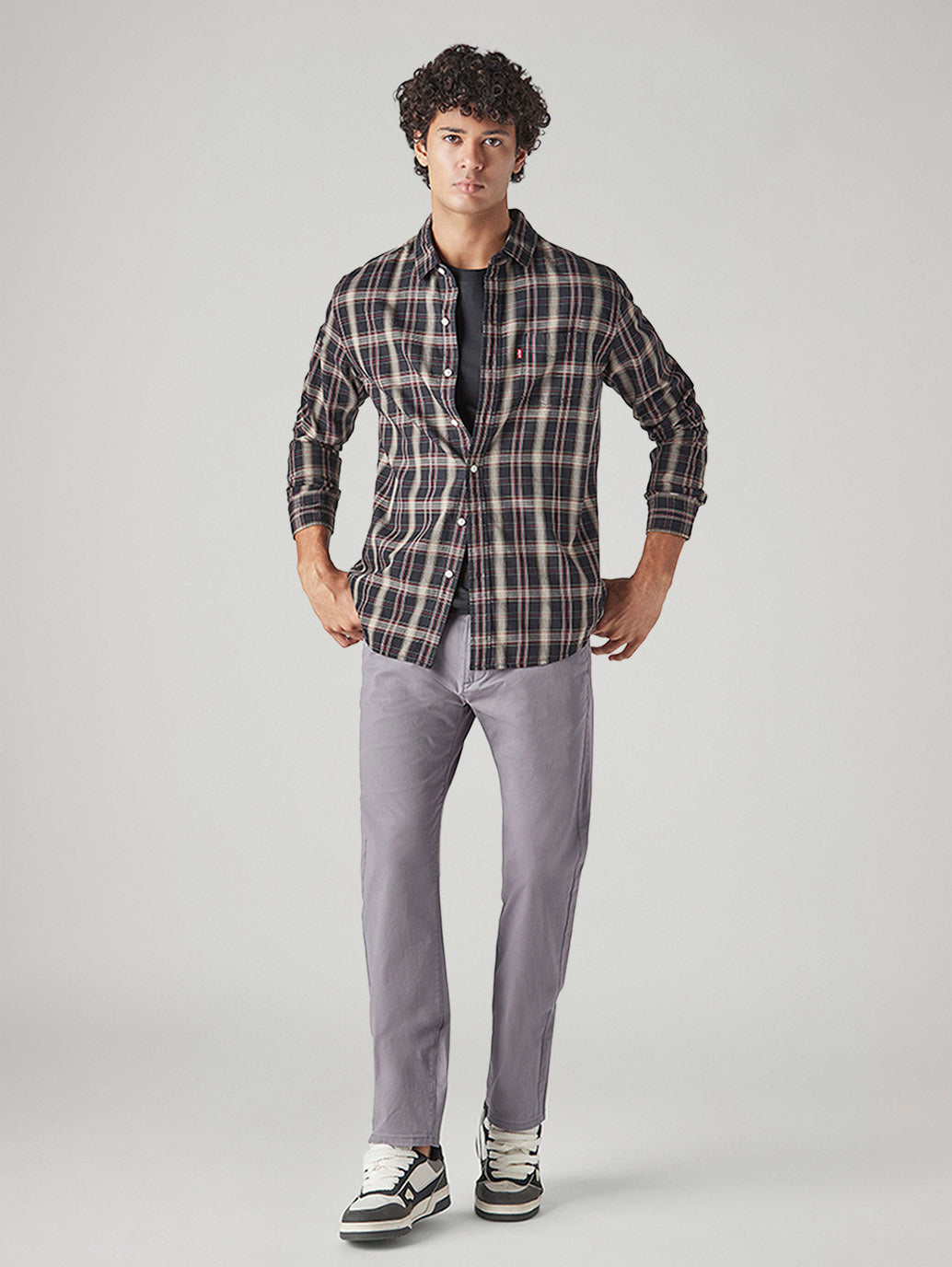 Men's 505 Grey Straight Fit Mid Rise Chinos