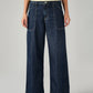 Women's Dark Blue XL Straight Loose Fit Mid Rise Cargo Jeans - Front View