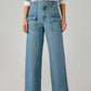 Women's Blue Loose Fit High Rise Cargo Jeans - Front View
