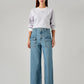 Women's Blue Loose Fit High Rise Cargo Jeans - Front View