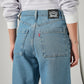 Women's Blue Loose Fit High Rise Cargo Jeans - Detail View