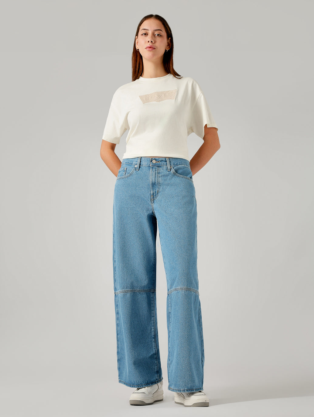 Women's Blue XL Straight Loose Fit Mid Rise Jeans