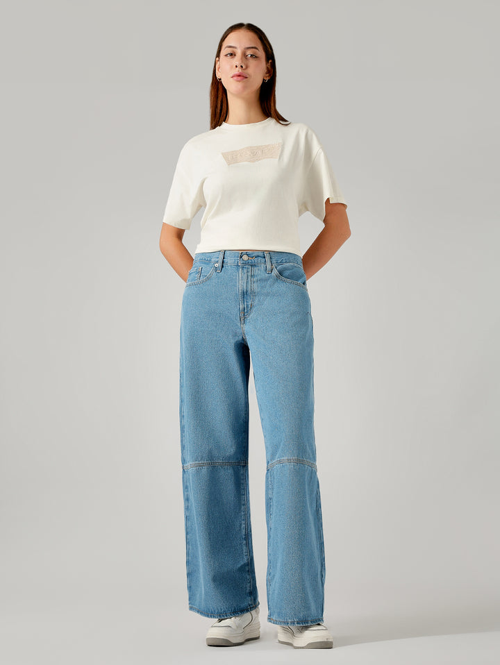Women's Blue XL Straight Loose Fit Mid Rise Jeans