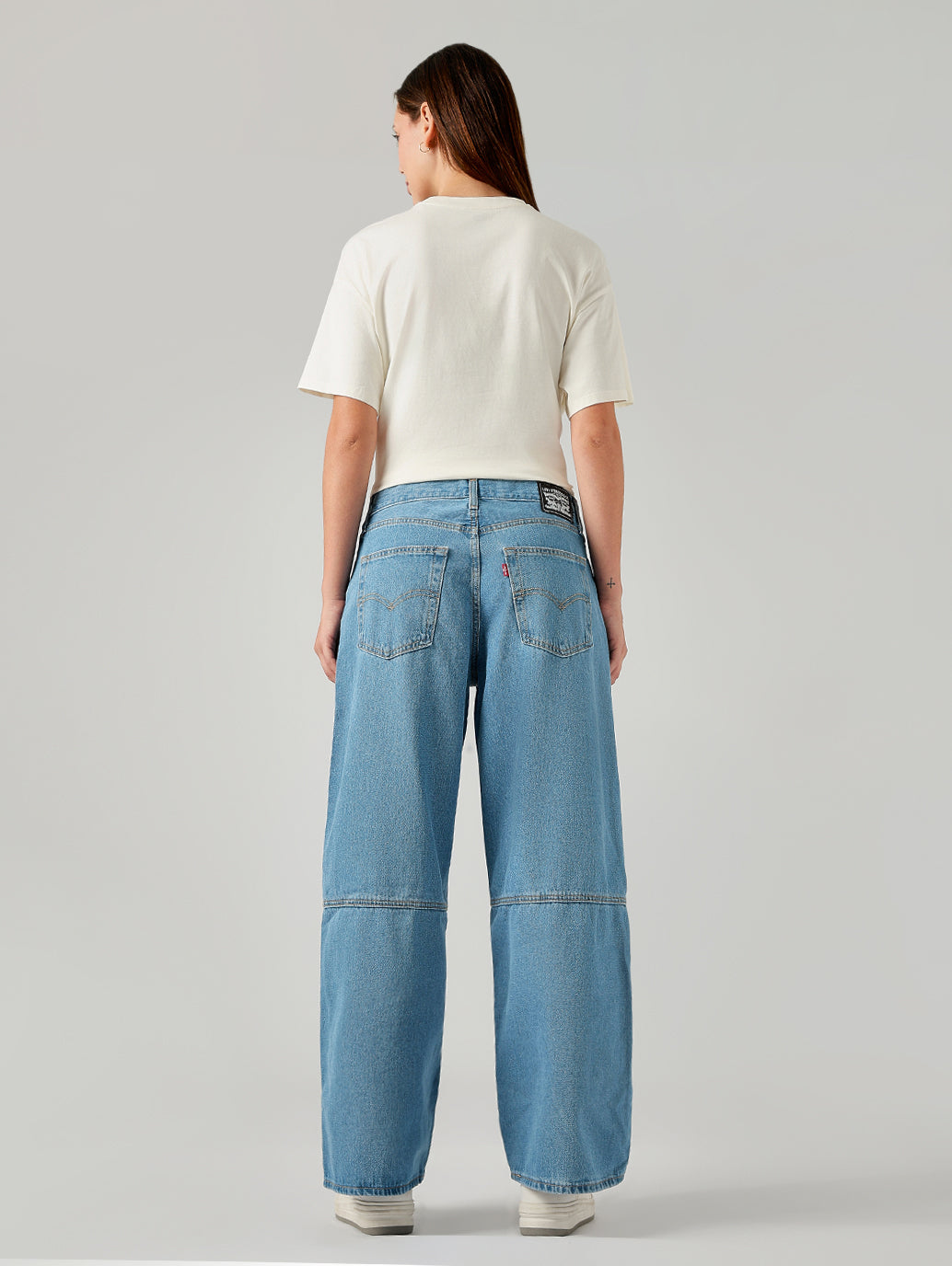 Women's Blue XL Straight Loose Fit Mid Rise Jeans - Back View