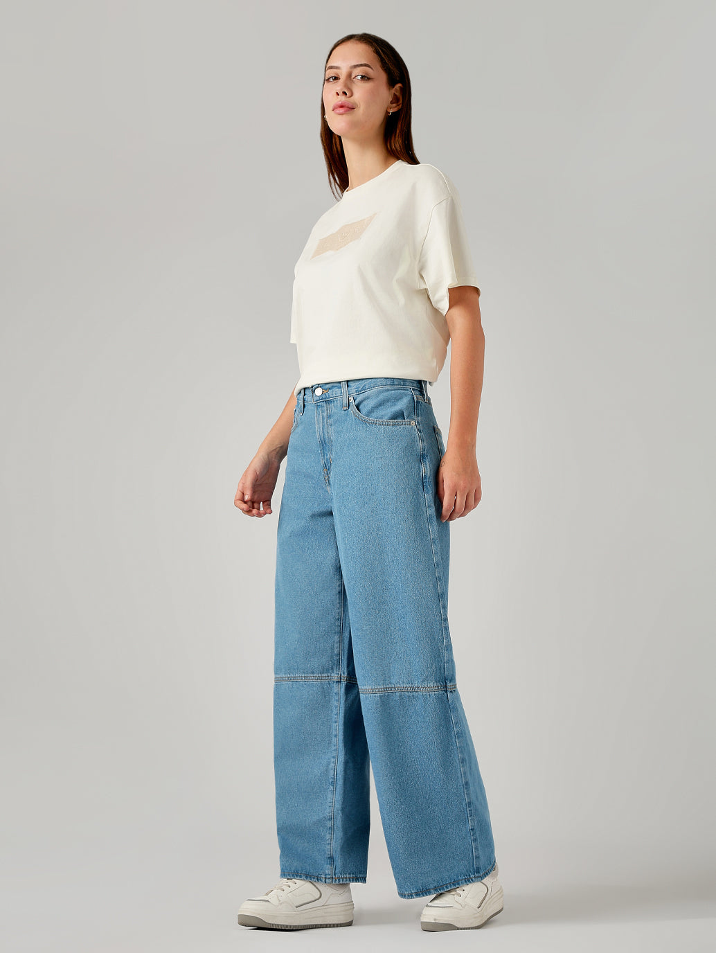 Women's Blue XL Straight Loose Fit Mid Rise Jeans - Side View