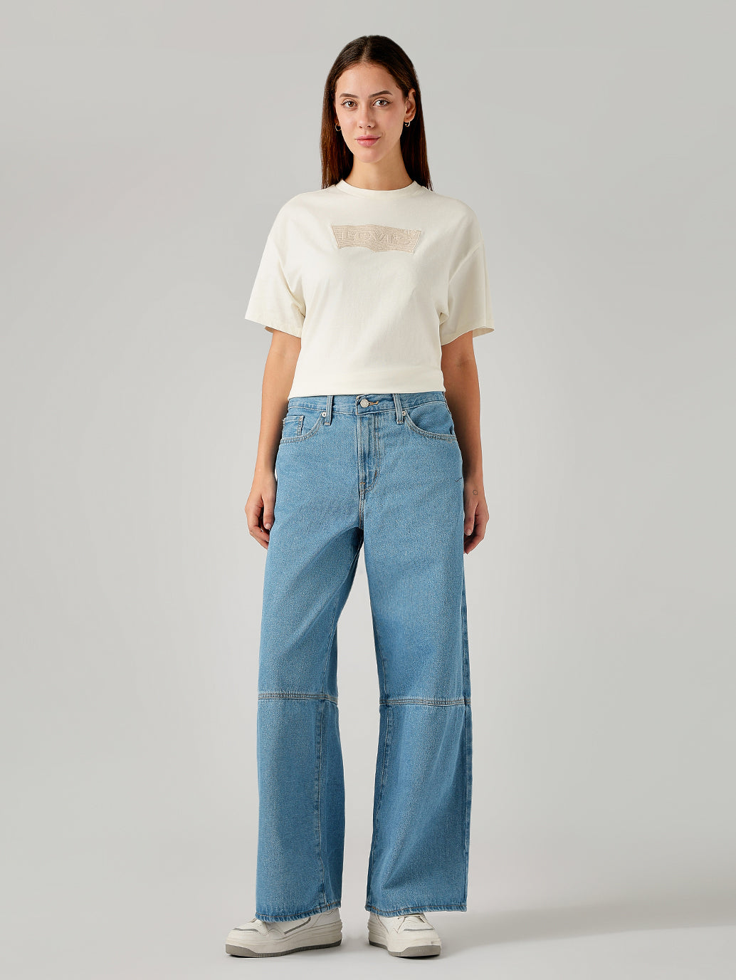 Women's Blue XL Straight Loose Fit Mid Rise Jeans - Front View