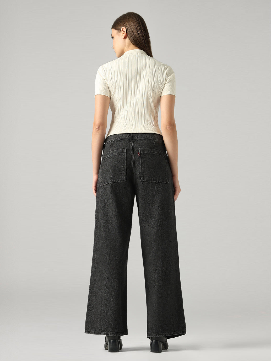 Women's Black XL Straight Loose Fit Mid Rise Jeans - Back View