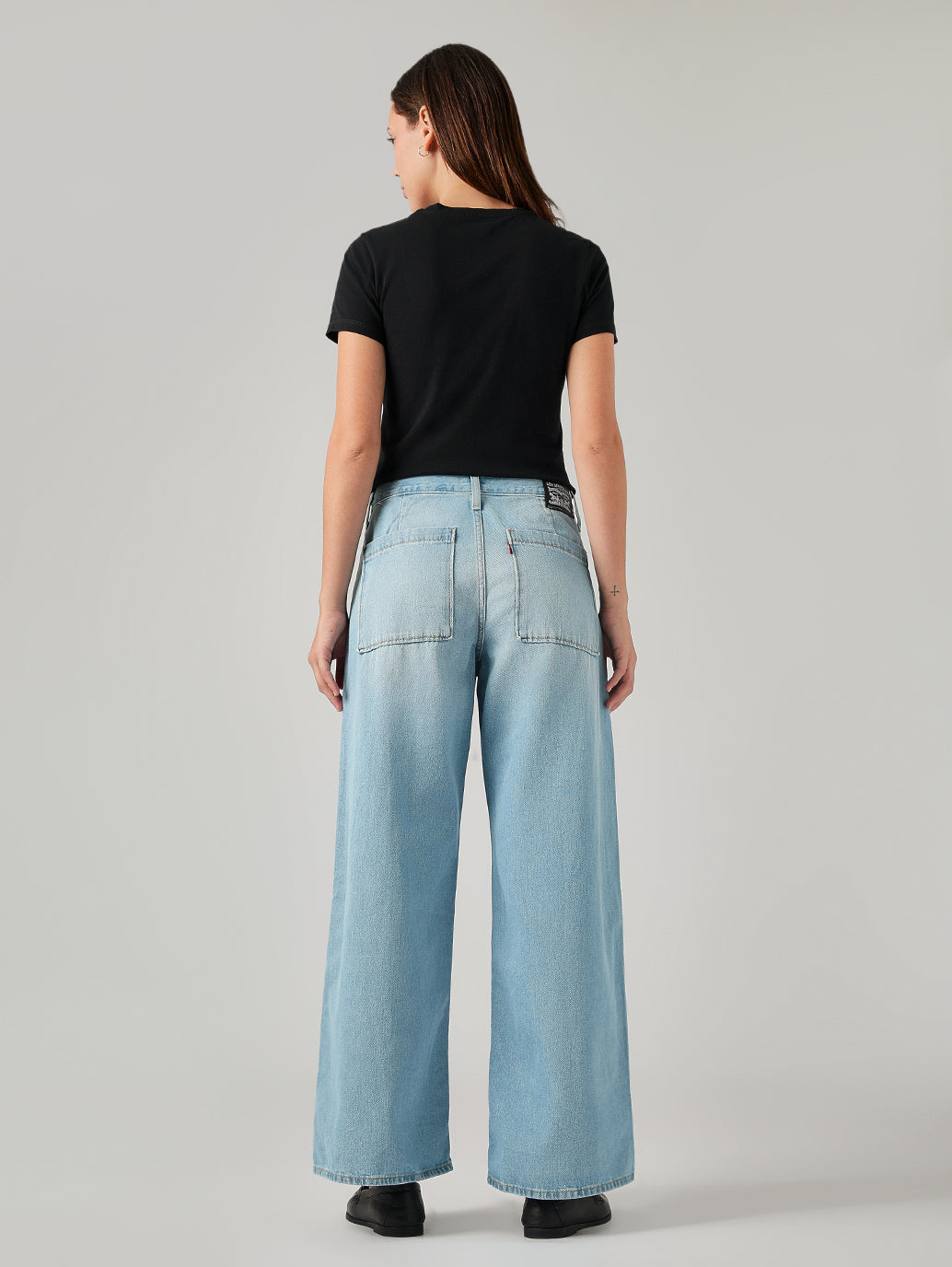 Women's Light Blue XL Straight Loose Fit Mid Rise Jeans - Back View