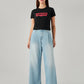 Women's Light Blue XL Straight Loose Fit Mid Rise Jeans - Front View