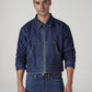 Men's Solid Regular Fit Fleece Denim Trucker Jacket - Front View