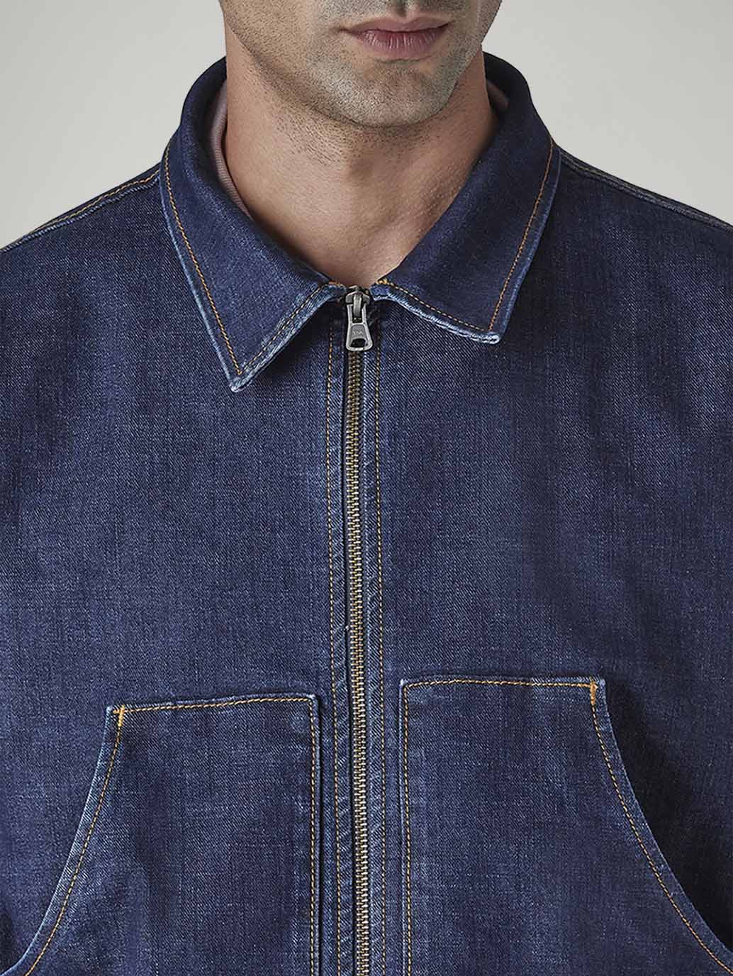 Men's Solid Regular Fit Fleece Denim Trucker Jacket - Detail View