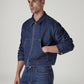 Men's Solid Regular Fit Fleece Denim Trucker Jacket - Side View