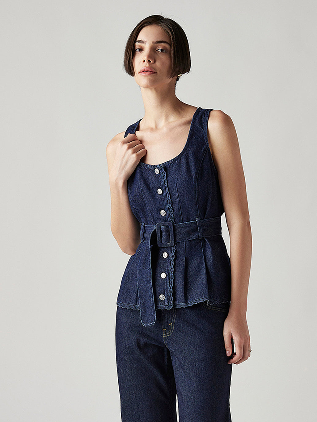 Women's Solid Slim Fit Denim Top - Styleshot View