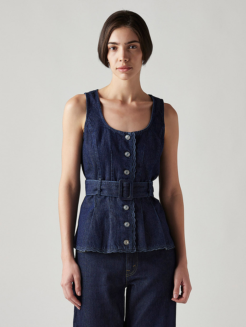 Women's Solid Slim Fit Denim Top - Front View