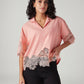 Women's Zari Peach Notched Lapel Top - Styleshot View