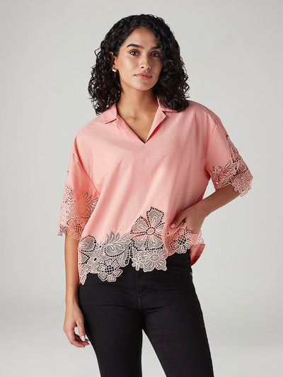 levi's Women's Zari Peach Notched Lapel Top-picture-13
