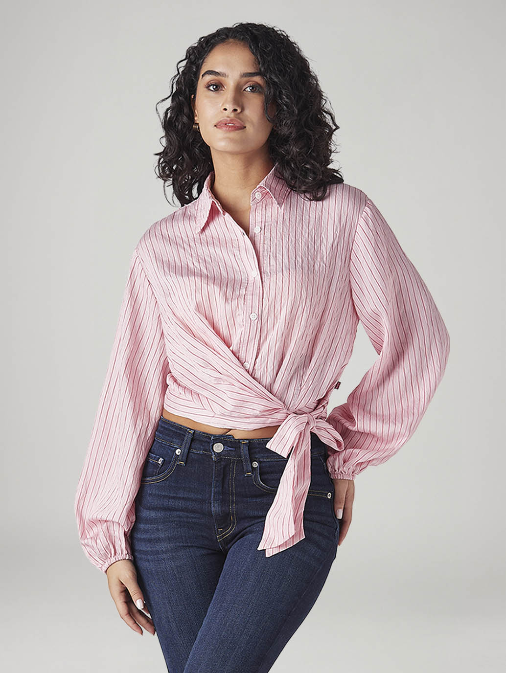 Women's Striped Pink Spread Collar Shirt