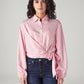 Women's Striped Pink Spread Collar Shirt - Front View