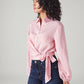 Women's Striped Pink Spread Collar Shirt - Side View