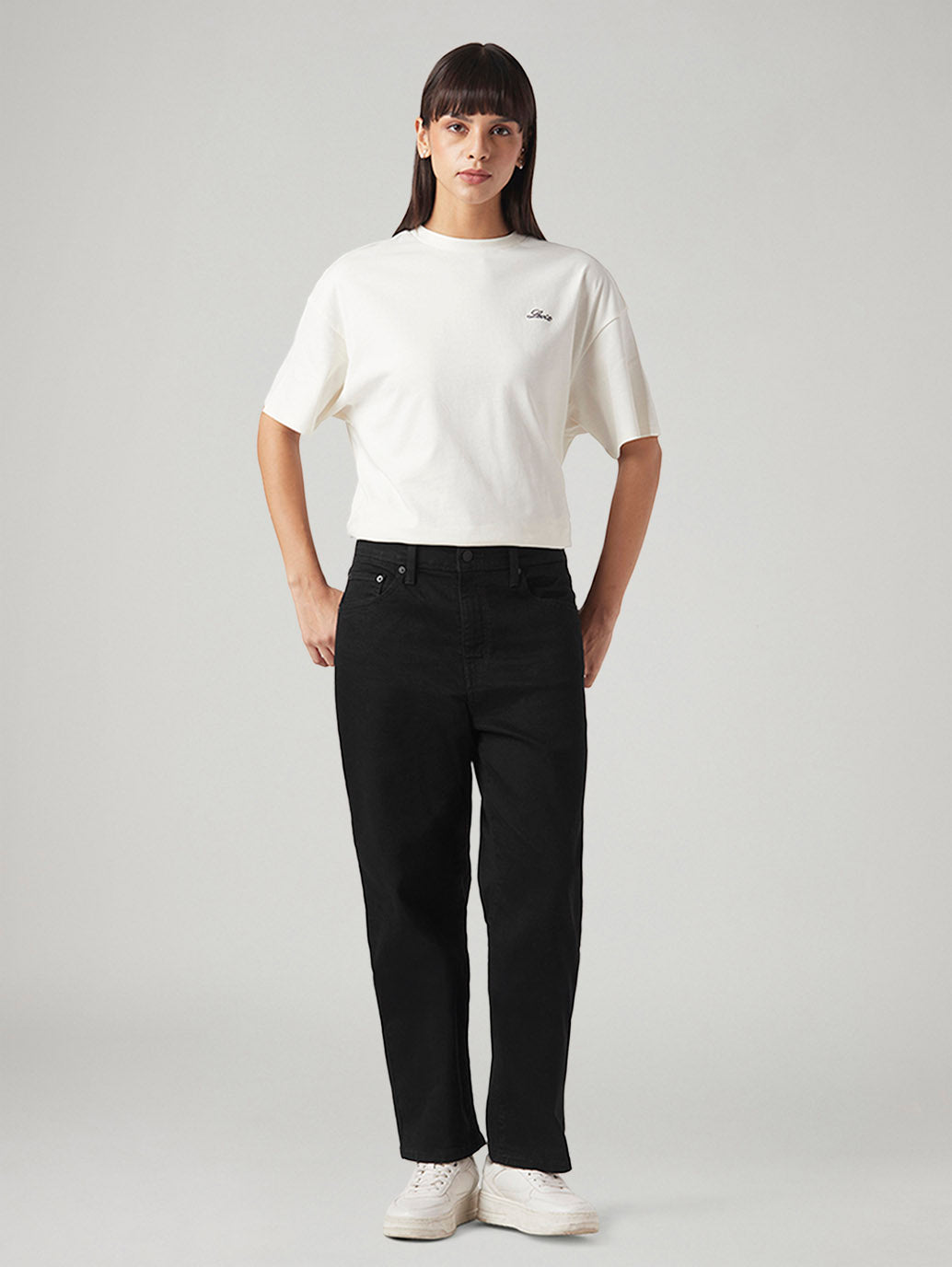 Women's Black Loose Fit Mid Rise Easy Dad Jeans