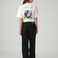 Women's Black Loose Fit Mid Rise Easy Dad Jeans - Back View