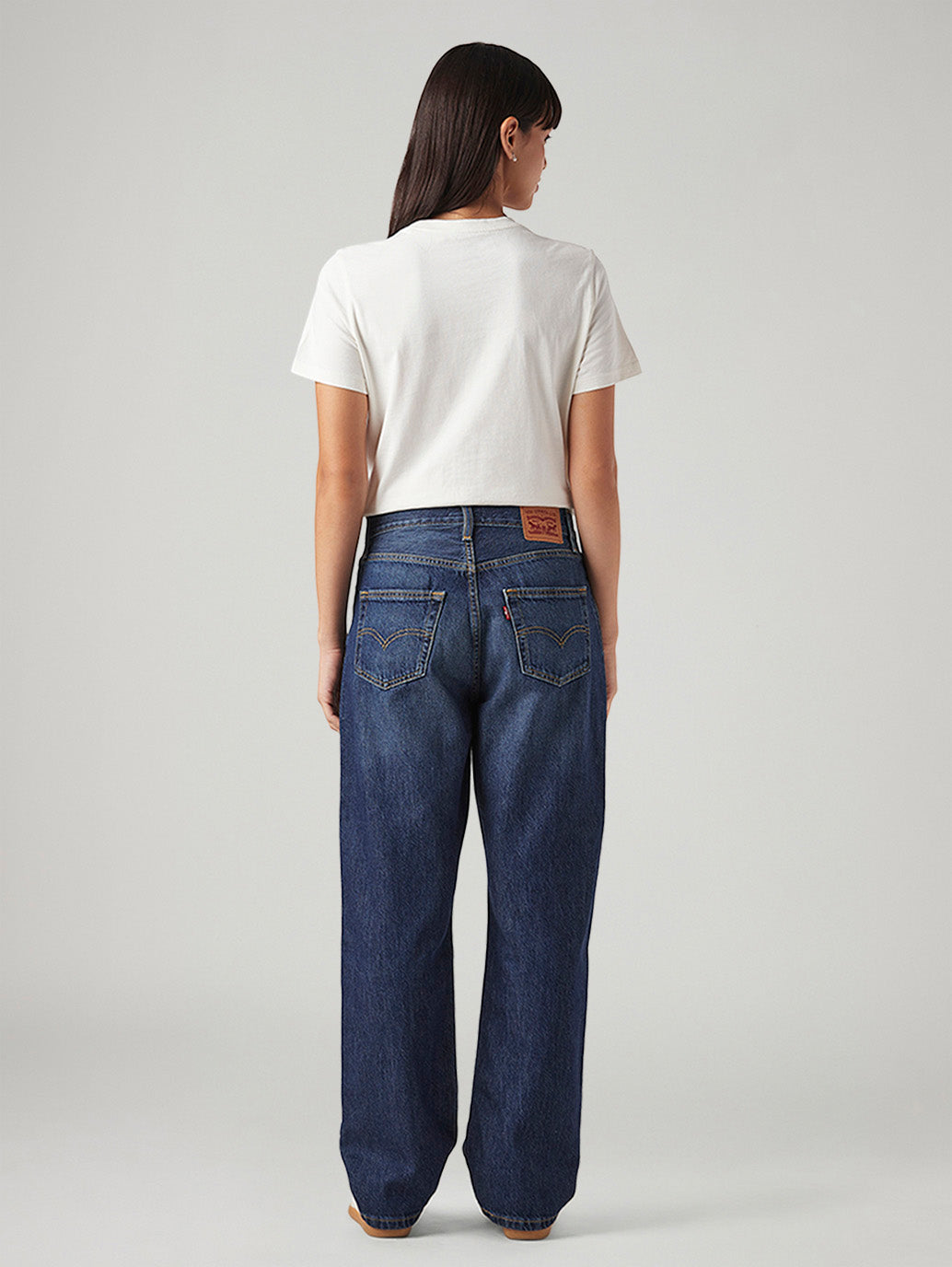 Women's Dark Blue Loose Fit Mid Rise Easy Dad Jeans - Back View