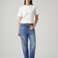 Women's Blue Loose Fit Mid Rise Easy Dad Jeans - Front View