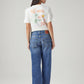 Women's Blue Loose Fit Mid Rise Easy Dad Jeans - Back View